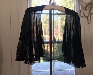 Vintage 1930s sheer shrug with Chantilly lace flutter sleeves