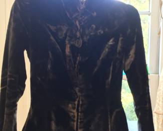 Edwardian heavy velvet chocolate coat with tails and serious passementerie 