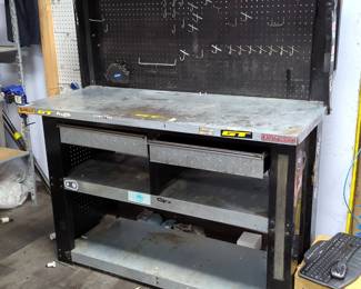 Industrial Metal Workbench with Shelves and Drawers 