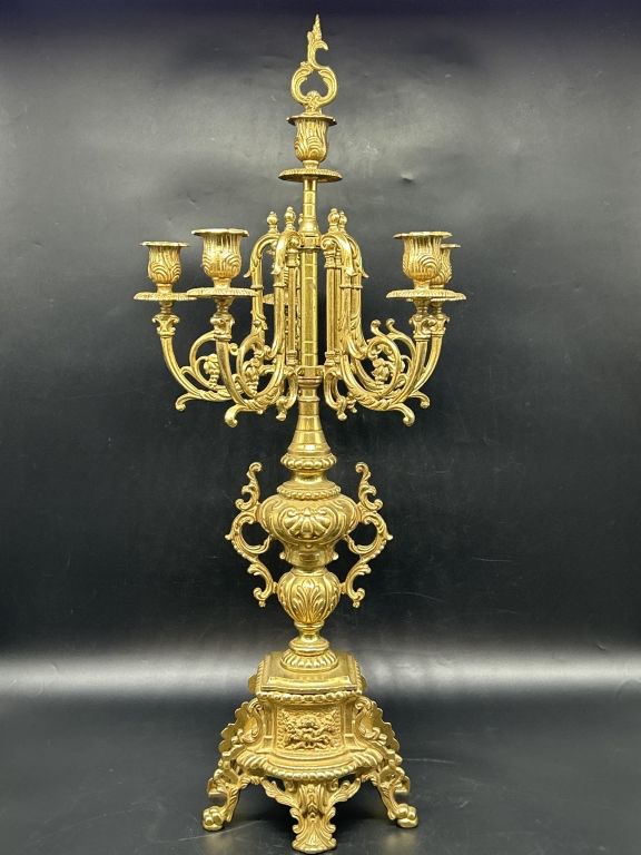 Antique Italian Baroque Gilt Brass Candelabra, 1/2