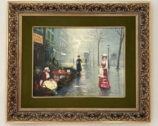 Impressionist Paris Flower Market Oil on Canvas