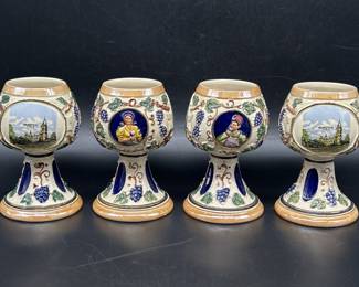 (4) German Ceramic Chailce Cups w/ Raised Design