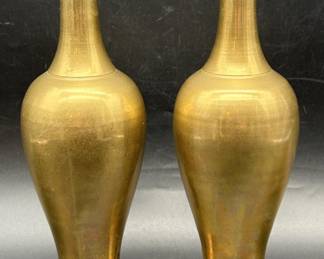 Pair Polished Brushed Brass-Look 9.25in Vases