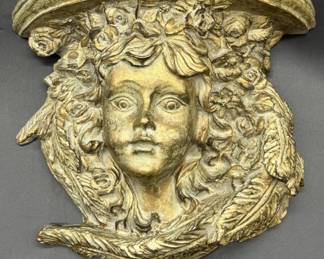 Gold Color Wall Mount Accent Shelf w/ Face & Fauna