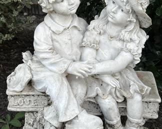 Boy and Girl Seated on Garden Bench Statue