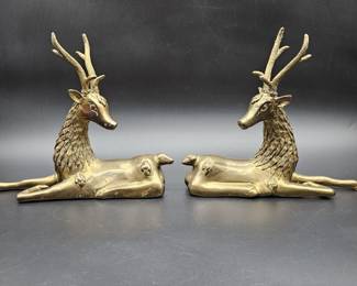 (2) Vintage Solid Brass Deer Figurines