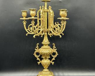 Antique Italian Baroque Gilt Brass Candelabra, 1/2