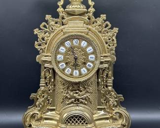 Antique Gilt Gold Italian Baroque Clock w/ Key