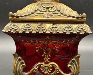 Ruby Red & Gold Color Lidded Imperial Decor Box