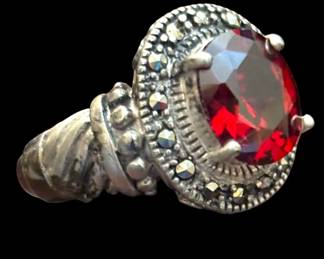 Sterling Silver Red Stone Ring