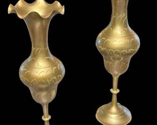 Narrow Mouth Brass Vase Pair