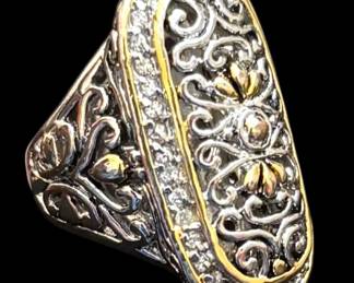 Gold Silver Tone Large Ornate Ring
