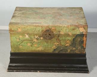 RETAIL $1000 Chinese Painted Leather Chest with Stand708 001