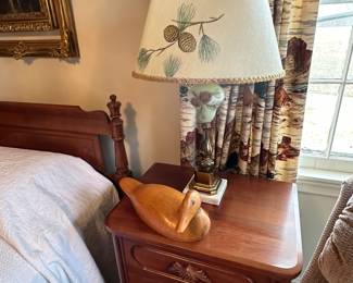 Davis cabinet co bedside chest, vintage pinecone lamps