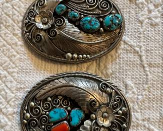 Sterling belt buckle with turquoise 