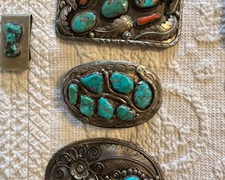 Sterling belt buckle with turquoise 