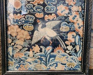 FABULOUS FRAMED ANTIQUE TAPESTRY  OF EGRET