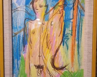 ORIGINAL SIGNED PASTEL OF NUDE MALE