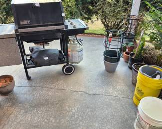 Weber propane grill and pottery pots