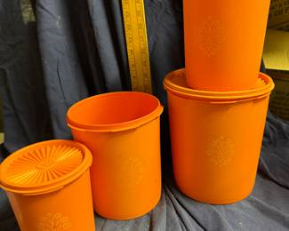 Orange Tupperware Canister Set, One Lid Missing $16.00