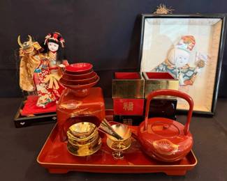KO135VVintage Lacquerware Tosoki Ceremonial Sake Set And More 