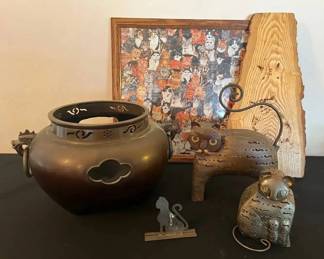 KO165Vintage Metal Cats And Pot