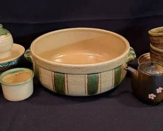 KO275Green And Brown Asian Stoneware 