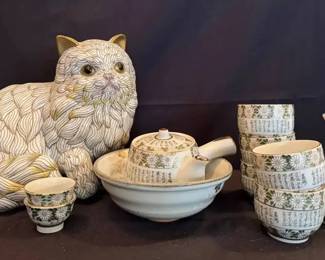 KO155VVintage Large Cloisonn Cat And More 