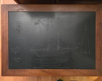 KO267Etched slate tall ship coffee table