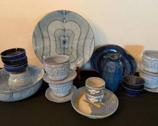 KO266Blue Stoneware Tea Set