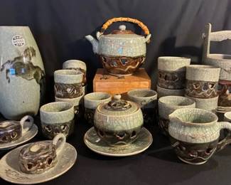 KO187Otagiri Somaware Teapot, Cups  Candlestick Holders