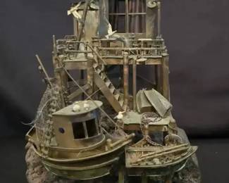 KO209Metal dock on lava rock art