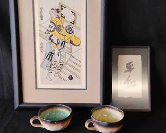 KO149Vintage Asian style Ceramic Cups  Wall Decor