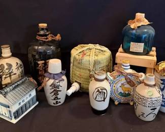 KO269Vintage Ceramic And Glass Liquor Bottles 