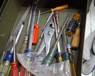 Lots of hand tools wrenches screwdrivers files chisels