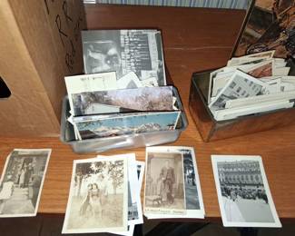 Collection of antique black and white photograph snapshots