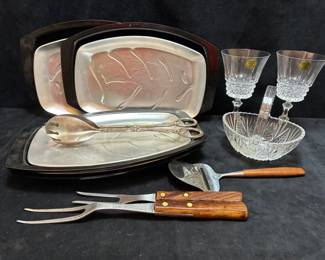 Crystal DArques Glasses And Nordicware Fish Trays