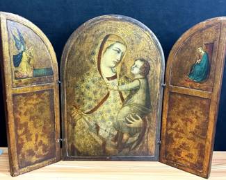 Wooden 3Panel Triptych Madonna Child