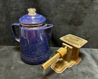 Enamel Coffee Percolator And Pelouze Scale