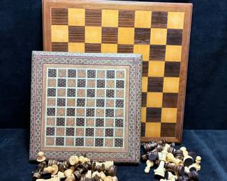 Pair Of Chessboards With Wood Pieces