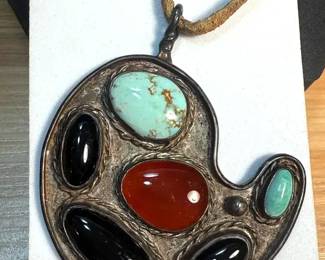 Silver Pendant Carnelian, Onyx Turquoise