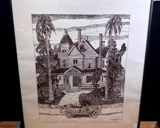 Leo Politi Lithograph of SJ Lewis Mansion