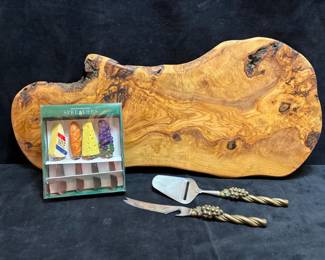 Olive Wood Cheese Board And Knives