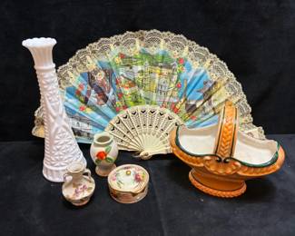 Pompeii Souvenir Fan And Small Porcelain Pieces