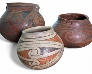 Group of Three HandPainted Earthenware Pots