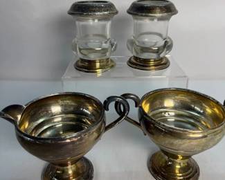 SterlingRimmed Frank M. Whiting Glass Jars and Silverplate Creamer  Sugar Set
