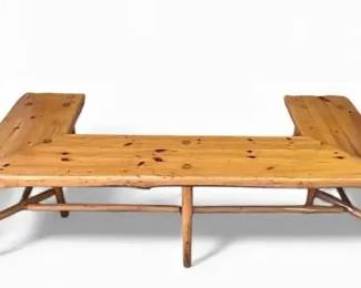 Handmade Wooden Bench Table with Visible Pegged Leg Joinery