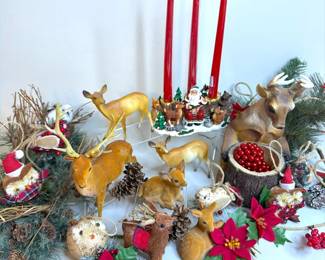 Festive Deer Figurines, Candle Holder  Holiday Decor