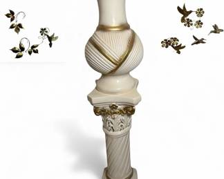 Decorative Vase on Pedestal Stand with Matching Metal Hummingbird Wall Decor
