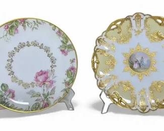 Haviland  Co. Limoges Reticulated Gold Dish with 11 Rose Pattern Plates